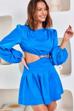 Spring Break Dresses|Long Sleeve Dresses>Hello Molly Stockhold Dress Blue