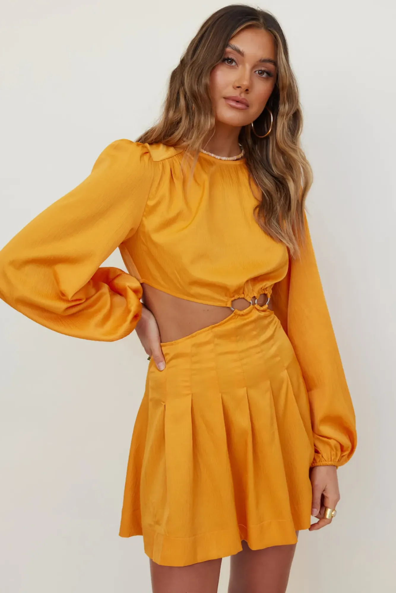 Spring Break Dresses|Satin Dresses>Hello Molly Stockhold Dress Orange