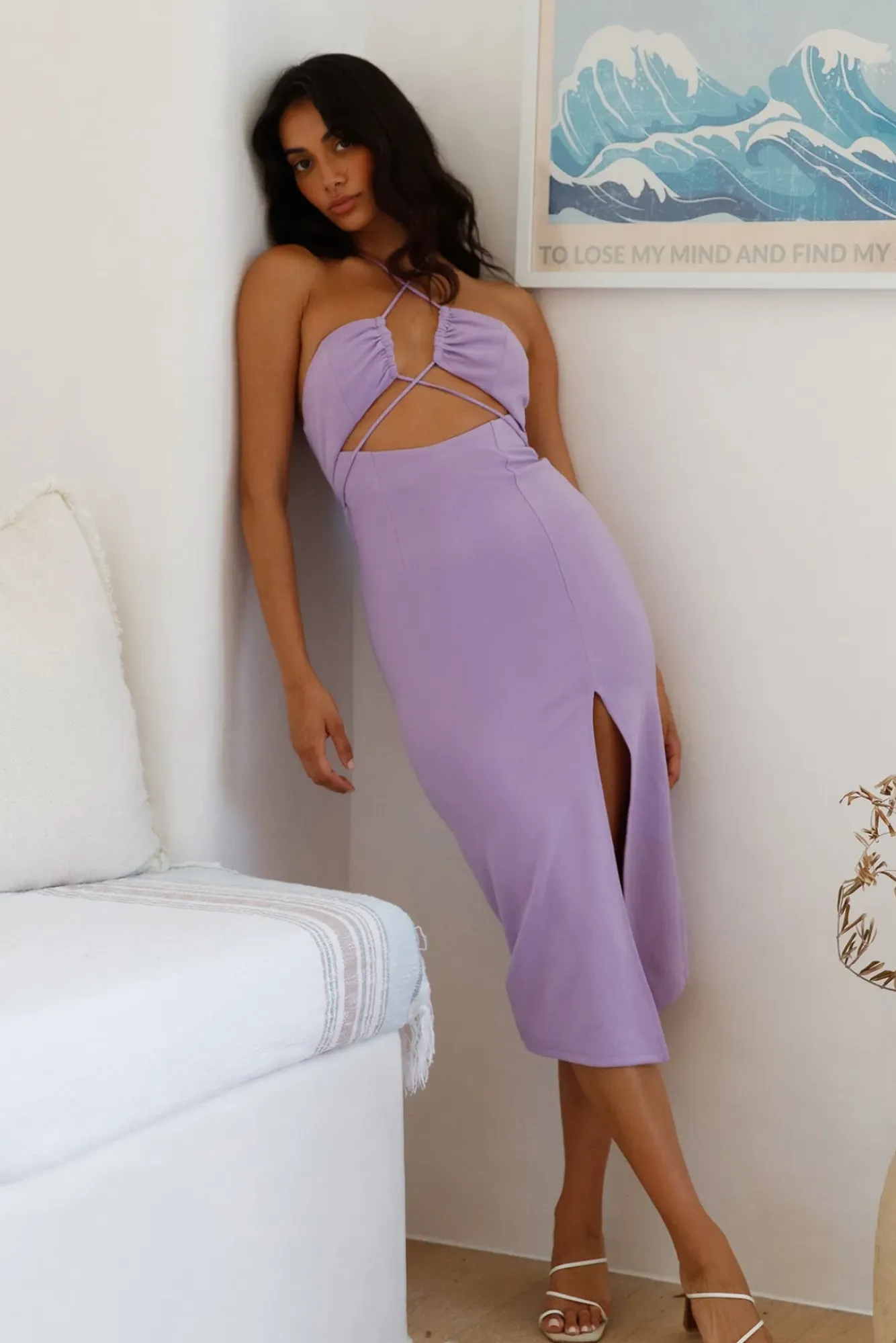 Date Night Dresses|Brunch Dresses>Hello Molly Stolen Attention Halter Midi Dress Purple