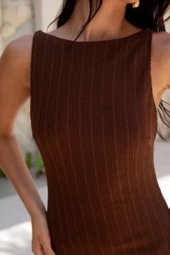 Vacation Dresses|Date Night Dresses>Hello Molly Subtle Sculpt Ribbed Midi Dress Chocolate