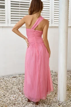 Wedding Guest Dresses|Cocktail Dresses>Hello Molly Sugar Coated One Shoulder Maxi Dress Pink
