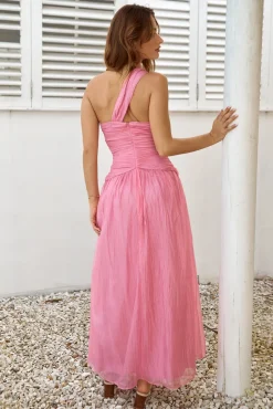 Wedding Guest Dresses|Cocktail Dresses>Hello Molly Sugar Coated One Shoulder Maxi Dress Pink