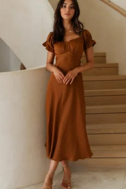Vacation Dresses|Brunch Dresses>Hello Molly Sumatra Midi Dress Brown