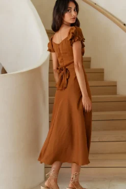 Vacation Dresses|Brunch Dresses>Hello Molly Sumatra Midi Dress Brown