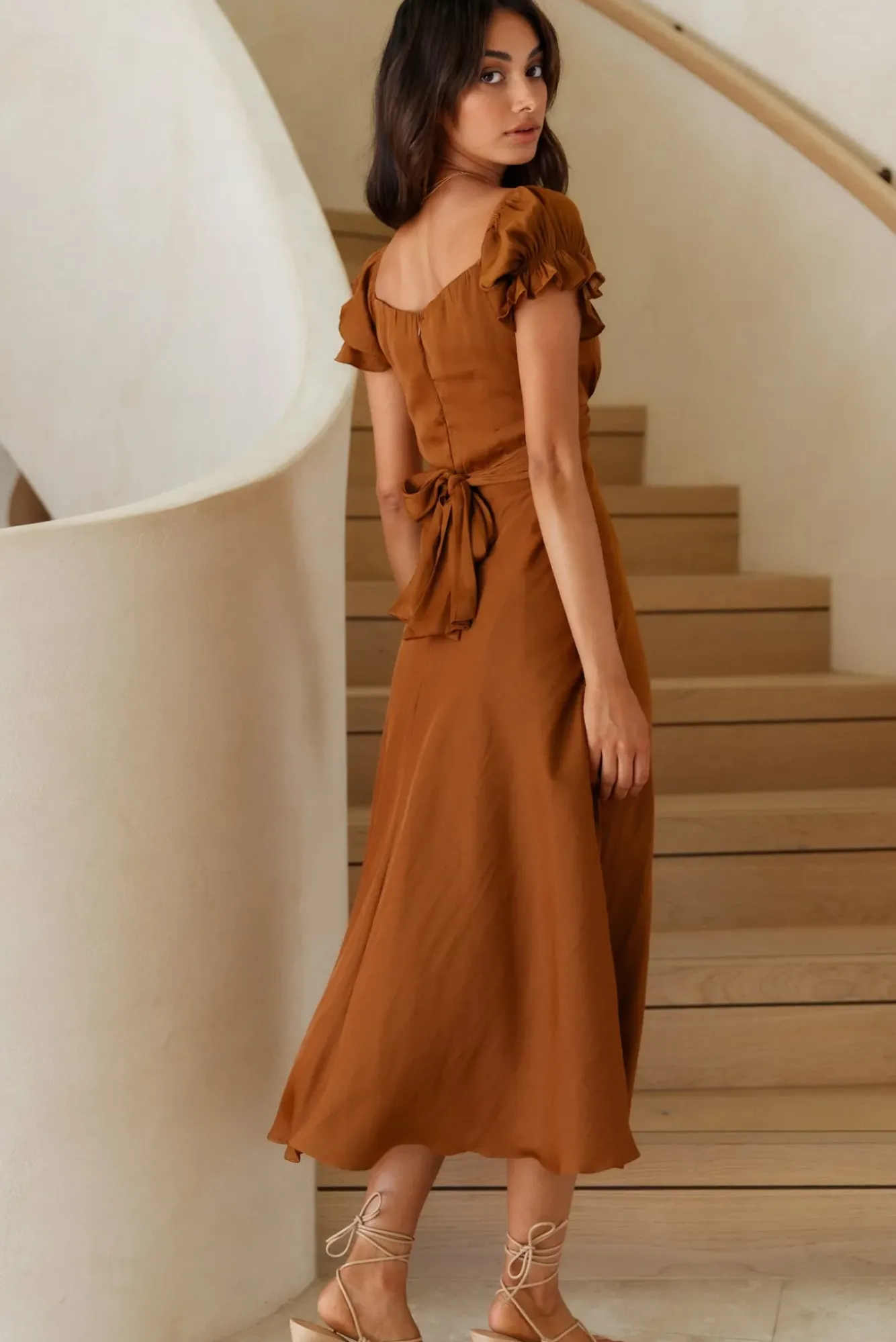 Vacation Dresses|Brunch Dresses>Hello Molly Sumatra Midi Dress Brown