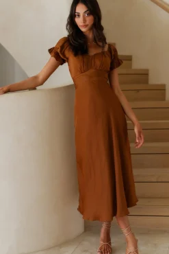Vacation Dresses|Brunch Dresses>Hello Molly Sumatra Midi Dress Brown