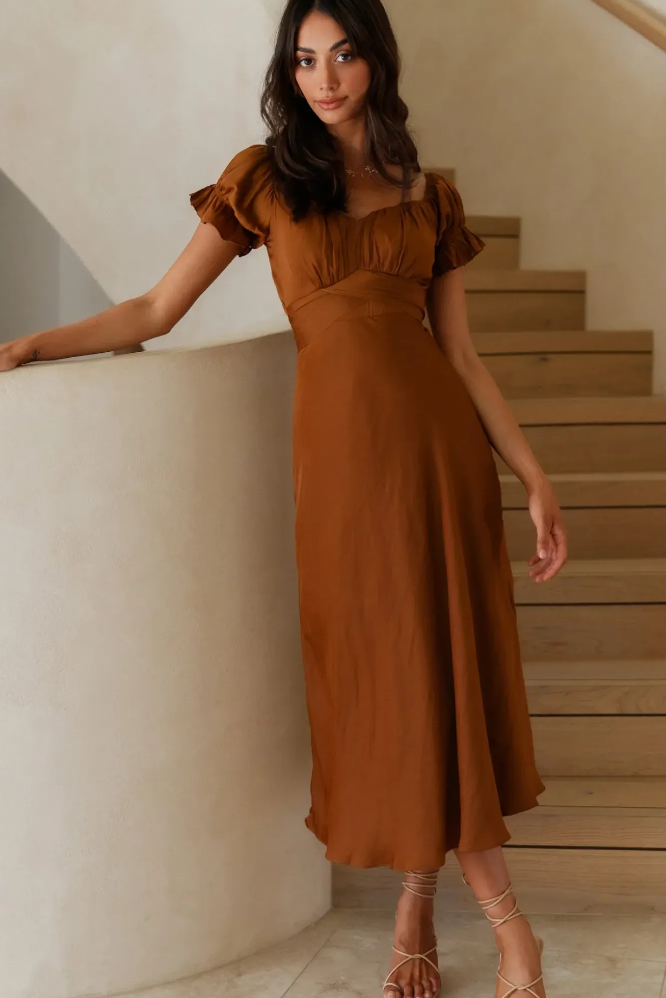 Vacation Dresses|Brunch Dresses>Hello Molly Sumatra Midi Dress Brown