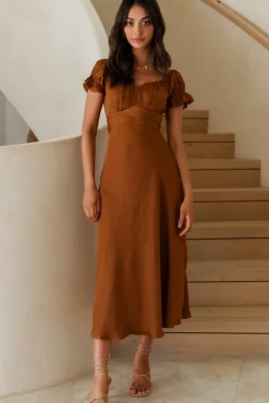 Vacation Dresses|Brunch Dresses>Hello Molly Sumatra Midi Dress Brown