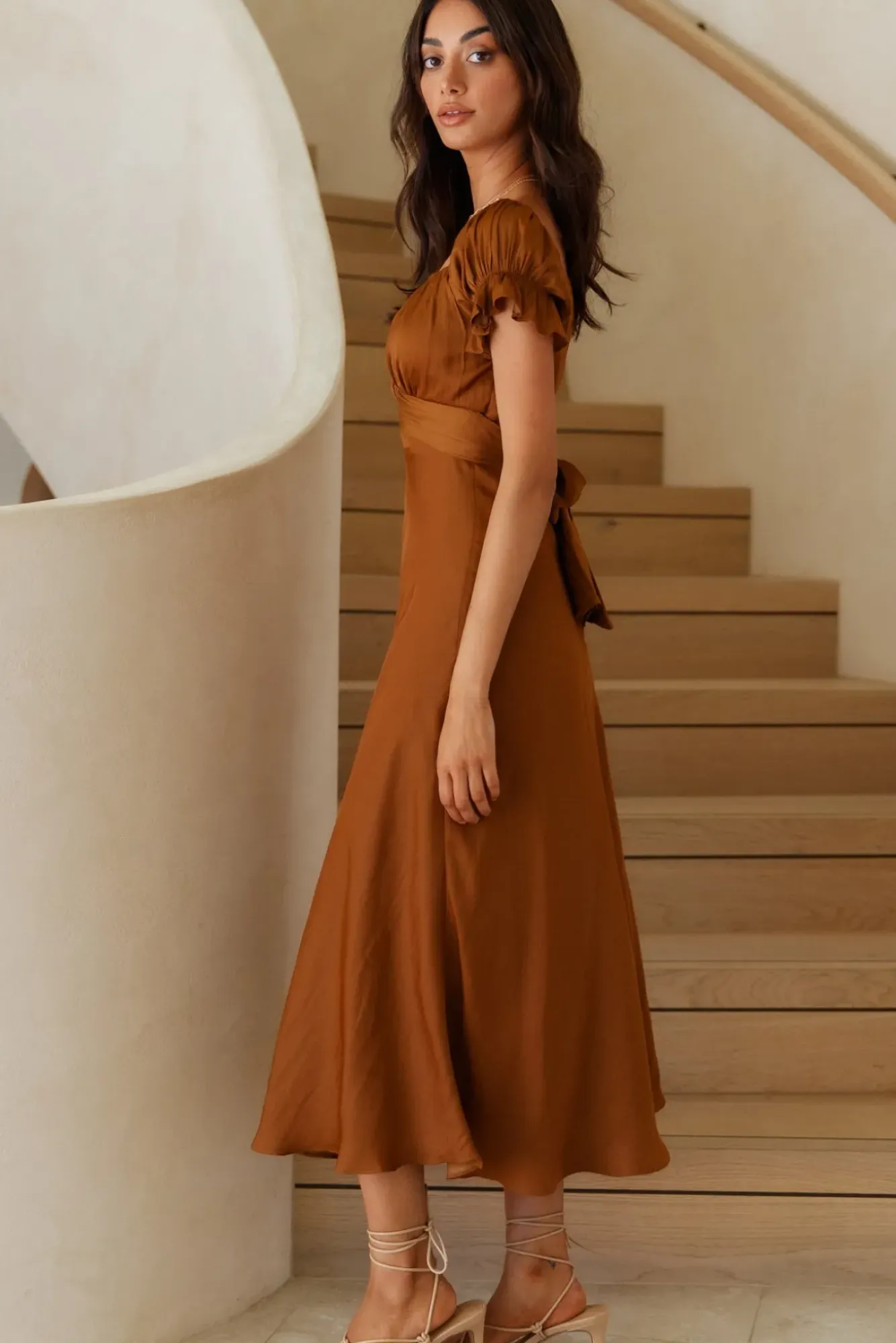 Vacation Dresses|Brunch Dresses>Hello Molly Sumatra Midi Dress Brown