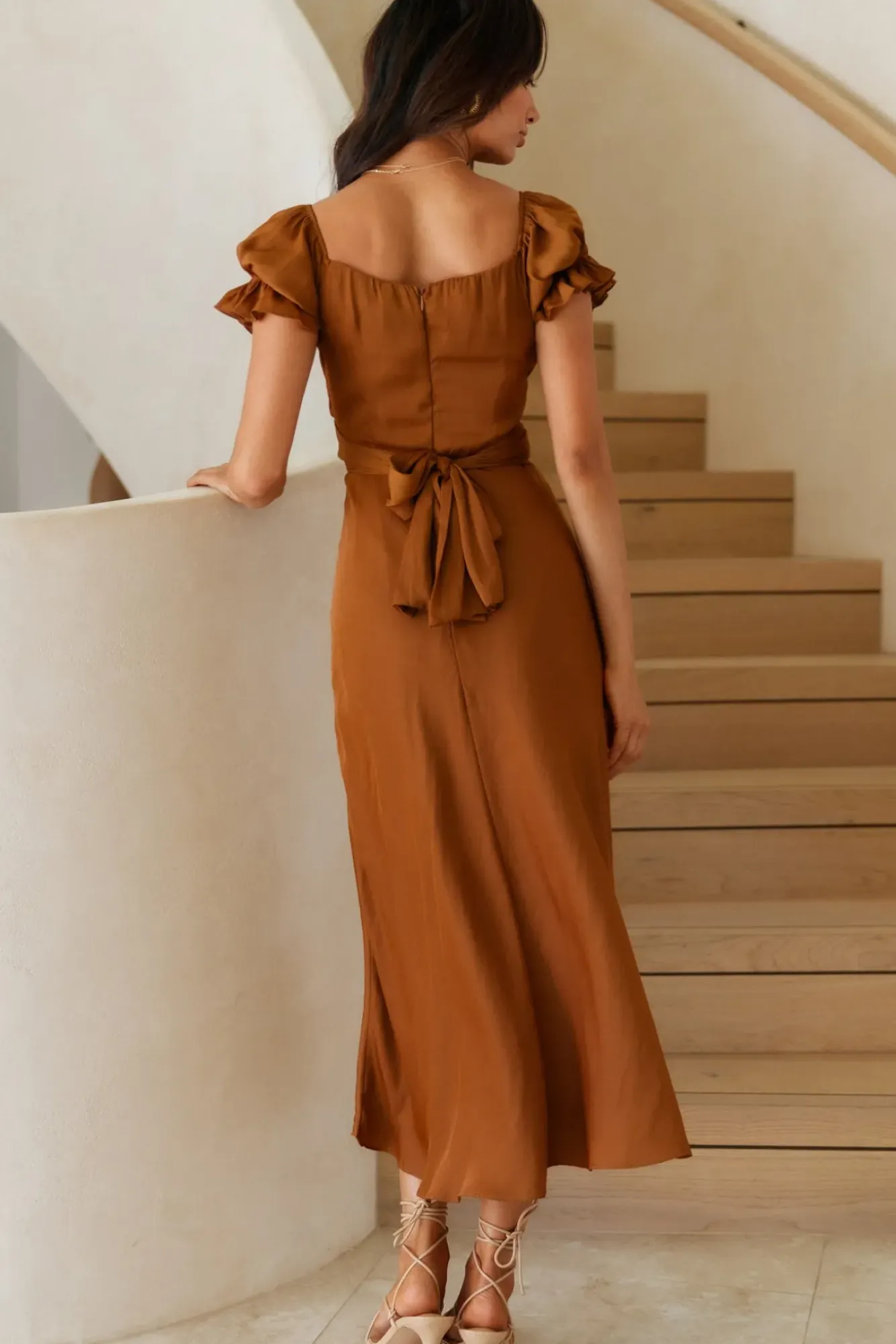 Vacation Dresses|Brunch Dresses>Hello Molly Sumatra Midi Dress Brown