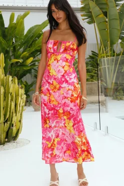 Wedding Guest Dresses|Cocktail Dresses>Hello Molly Summer Blooms Satin Maxi Dress Pink