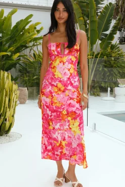 Wedding Guest Dresses|Cocktail Dresses>Hello Molly Summer Blooms Satin Maxi Dress Pink
