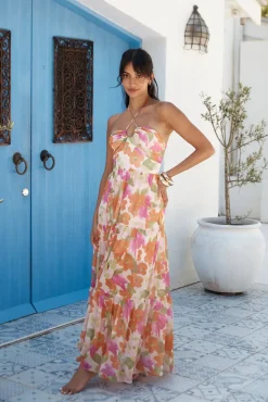 Spring Break Dresses|Brunch Dresses>Hello Molly Summer Oasis Halter Maxi Dress Pink