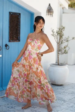 Spring Break Dresses|Brunch Dresses>Hello Molly Summer Oasis Halter Maxi Dress Pink