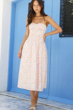 Wedding Guest Dresses|Vacation Dresses>Hello Molly Summer Pop Strapless Midi Dress Pink
