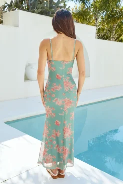 Cocktail Dresses|Vacation Dresses>Hello Molly Summer Romance Mesh Maxi Dress Green