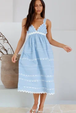 Vacation Dresses|Brunch Dresses>SOFIE THE LABEL Summer Soirée Midi Dress Blue