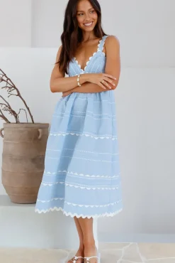 Vacation Dresses|Brunch Dresses>SOFIE THE LABEL Summer Soirée Midi Dress Blue