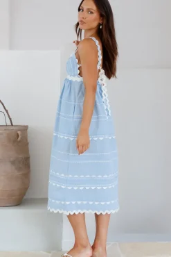 Vacation Dresses|Brunch Dresses>SOFIE THE LABEL Summer Soirée Midi Dress Blue