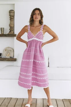 Vacation Dresses|Date Night Dresses>SOFIE THE LABEL Summer Soirée Midi Dress Pink