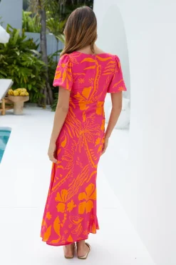 Cocktail Dresses|Vacation Dresses>Hello Molly Summer Time Loving Midi Dress Pink