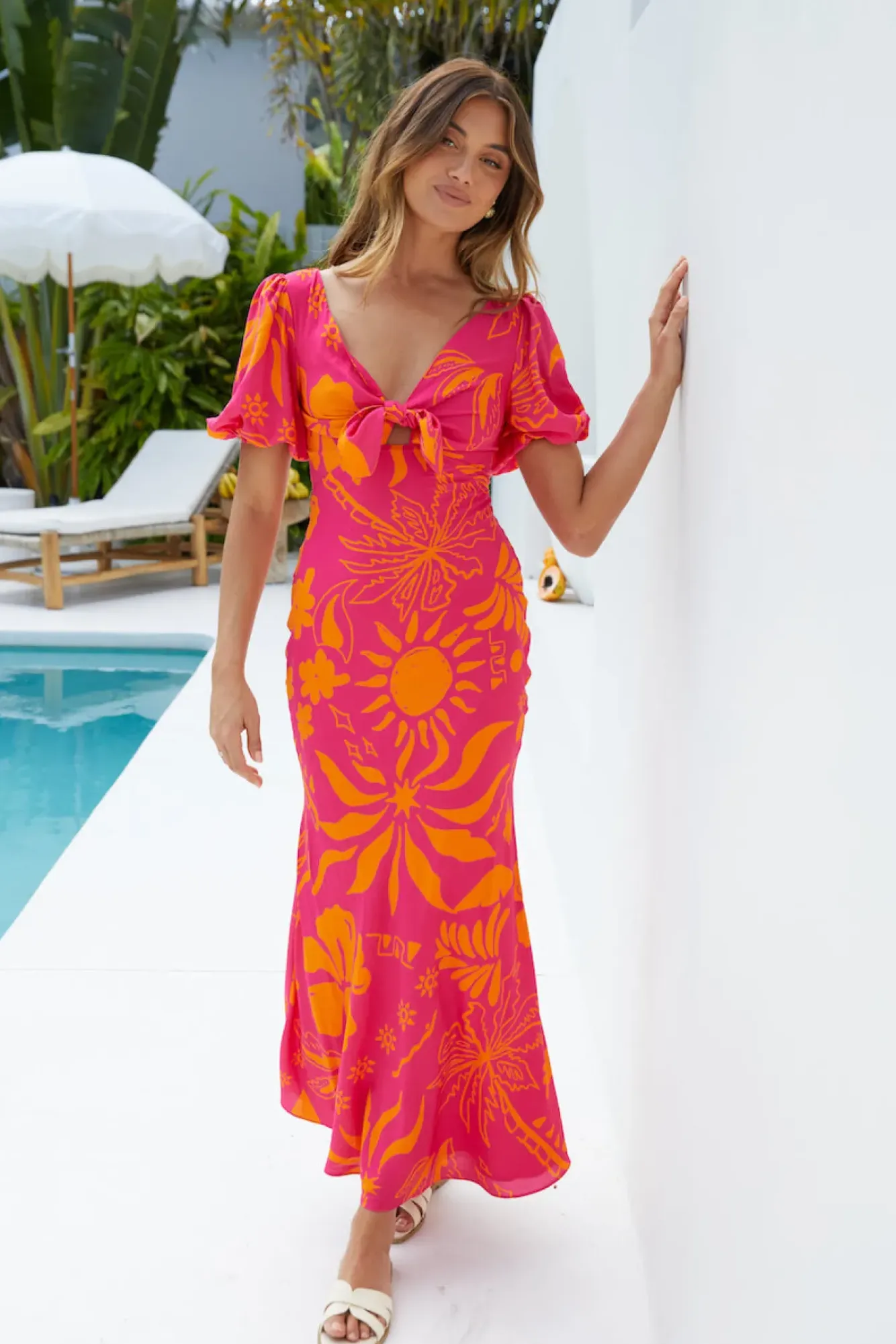 Cocktail Dresses|Vacation Dresses>Hello Molly Summer Time Loving Midi Dress Pink