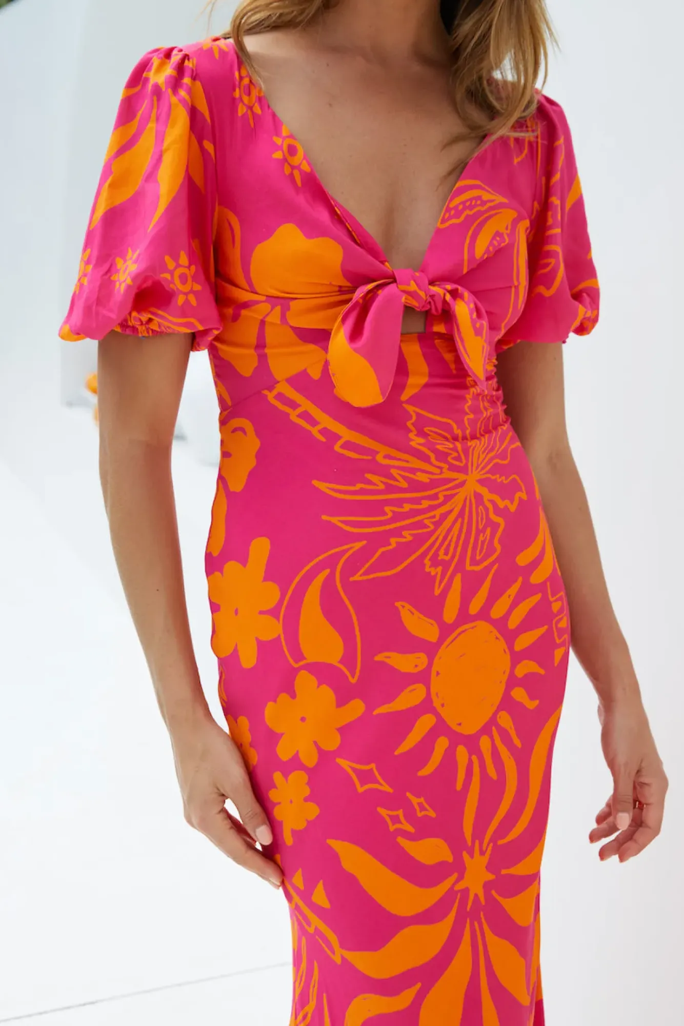 Cocktail Dresses|Vacation Dresses>Hello Molly Summer Time Loving Midi Dress Pink