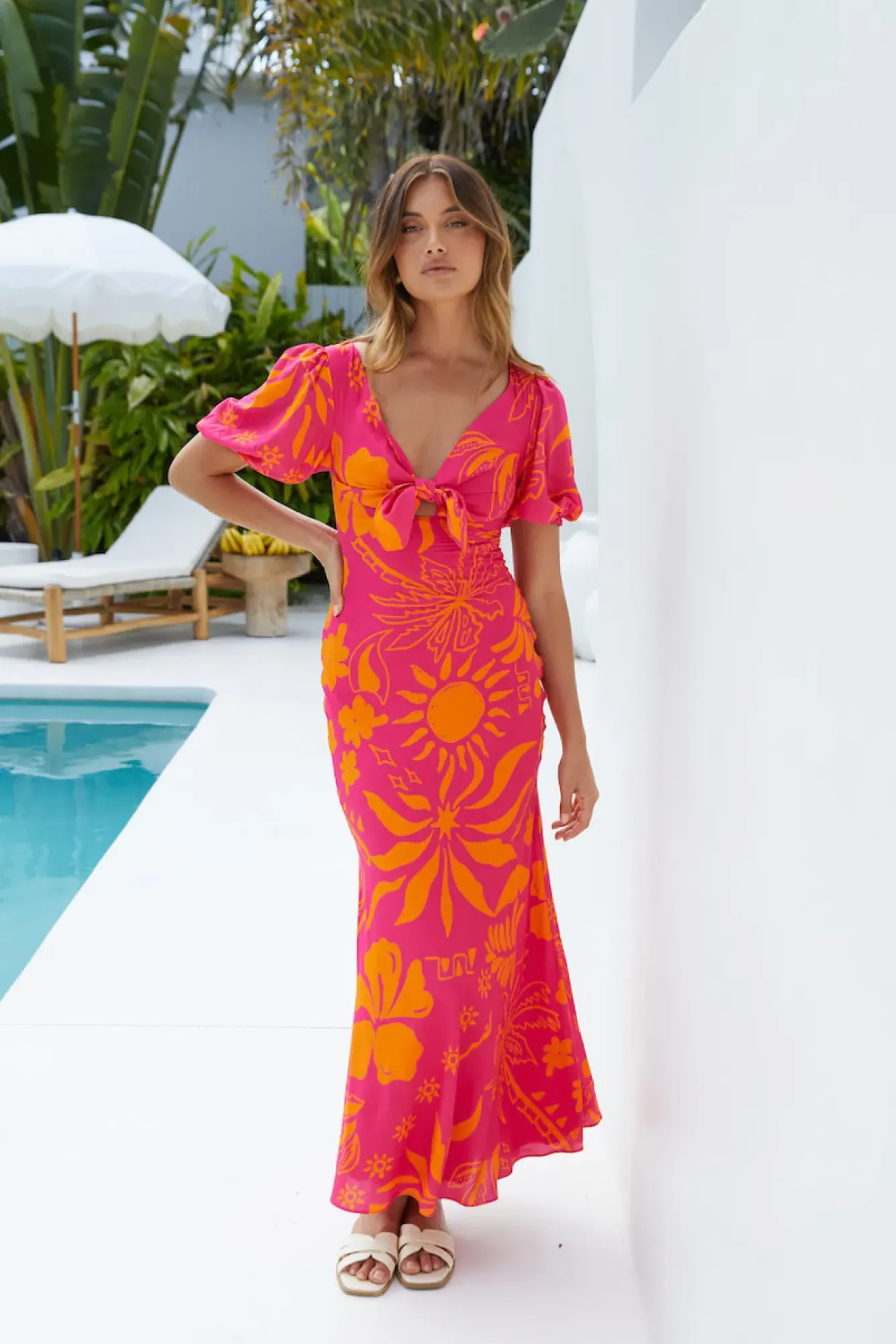 Cocktail Dresses|Vacation Dresses>Hello Molly Summer Time Loving Midi Dress Pink