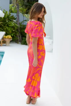 Cocktail Dresses|Vacation Dresses>Hello Molly Summer Time Loving Midi Dress Pink