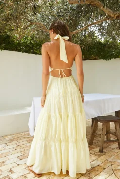 Wedding Guest Dresses|Cocktail Dresses>Hello Molly Sunbeam Smile Halter Maxi Dress Butter