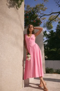 Vacation Dresses|Brunch Dresses>Hello Molly Sunday Brunch Maxi Dress Pink