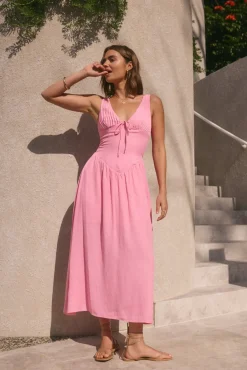Vacation Dresses|Brunch Dresses>Hello Molly Sunday Brunch Maxi Dress Pink