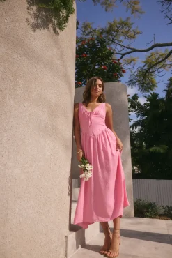 Vacation Dresses|Brunch Dresses>Hello Molly Sunday Brunch Maxi Dress Pink