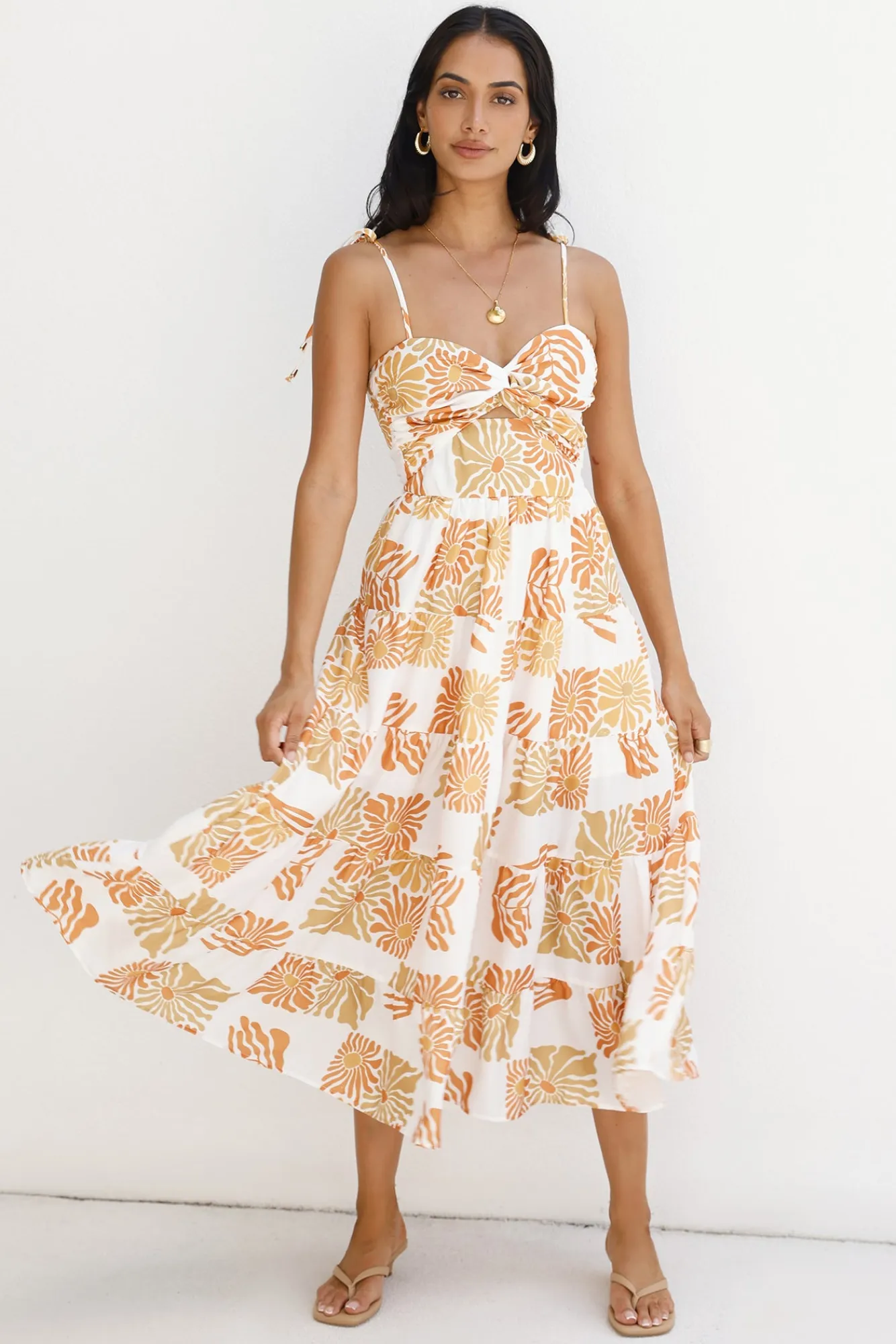 Midi Dresses|Summer Dresses>Hello Molly Sundrenched Serenade Midi Dress Orange