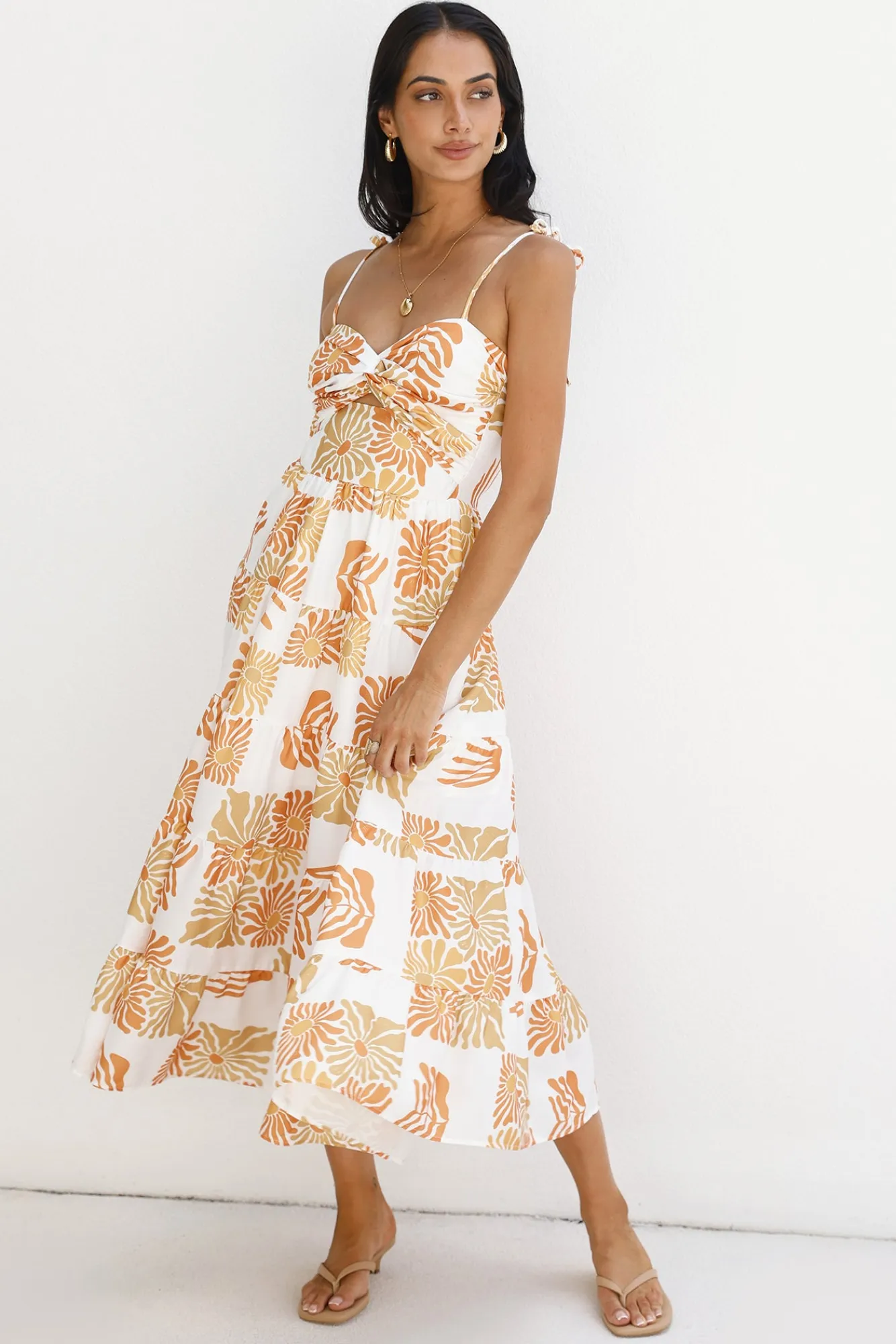 Midi Dresses|Summer Dresses>Hello Molly Sundrenched Serenade Midi Dress Orange