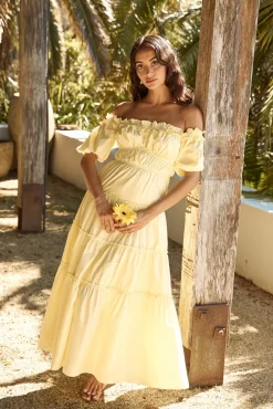 Brunch Dresses|Flowy Dresses>Hello Molly Sunflower Girl Off Shoulder Maxi Dress Yellow