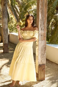 Brunch Dresses|Flowy Dresses>Hello Molly Sunflower Girl Off Shoulder Maxi Dress Yellow