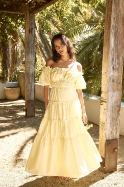 Brunch Dresses|Flowy Dresses>Hello Molly Sunflower Girl Off Shoulder Maxi Dress Yellow
