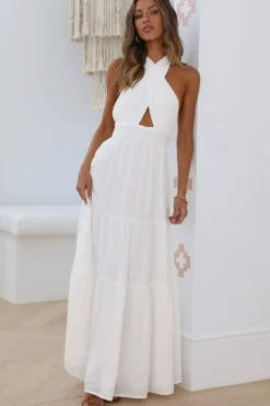 Formal Dresses|Cocktail Dresses>Hello Molly Sun Glare Maxi Dress White