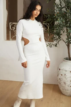 Date Night Dresses|Knit Dresses>Hello Molly Sun-kissed Feeling Maxi Dress White