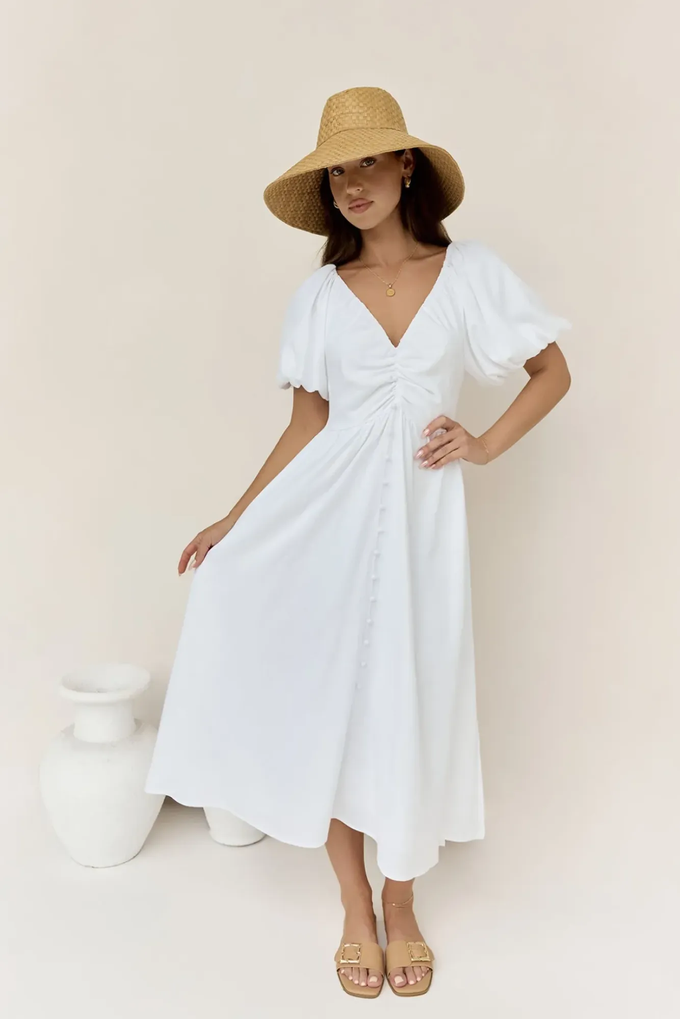 Spring Break Dresses|Date Night Dresses>Hello Molly Sunlight Maxi Dress White