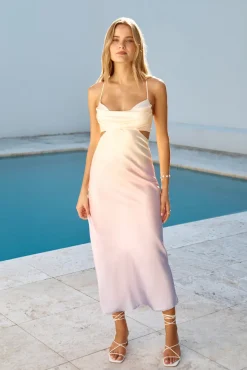 Cocktail Dresses|Summer Dresses>Hello Molly Sunrise Lookout Satin Maxi Dress Yellow