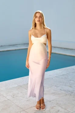 Cocktail Dresses|Summer Dresses>Hello Molly Sunrise Lookout Satin Maxi Dress Yellow