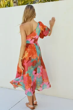Vacation Dresses|Brunch Dresses>Hello Molly Sunseeker One Shoulder Maxi Dress Pink