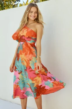 Vacation Dresses|Brunch Dresses>Hello Molly Sunseeker One Shoulder Maxi Dress Pink