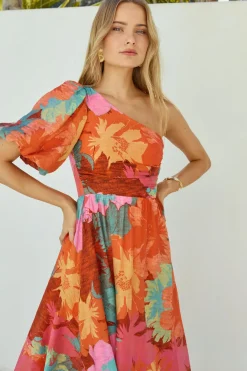 Vacation Dresses|Brunch Dresses>Hello Molly Sunseeker One Shoulder Maxi Dress Pink