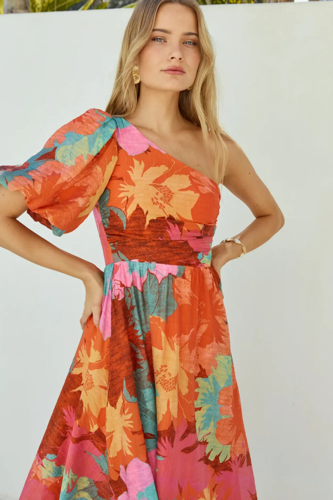 Vacation Dresses|Brunch Dresses>Hello Molly Sunseeker One Shoulder Maxi Dress Pink
