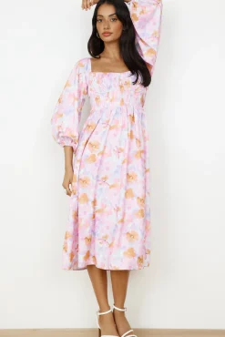 Spring Break Dresses|Bump Friendly>Hello Molly Sunset Blooms Midi Dress Lilac