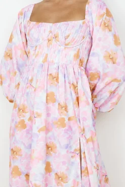 Spring Break Dresses|Bump Friendly>Hello Molly Sunset Blooms Midi Dress Lilac