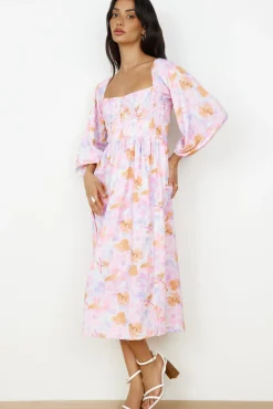 Spring Break Dresses|Bump Friendly>Hello Molly Sunset Blooms Midi Dress Lilac